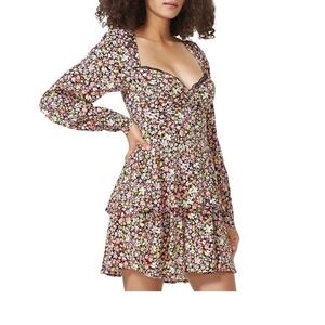 AFRM Modesto Sweetheart Black Wildflower Long Sleeve Ruffle Mini‎ Dress XS NWT